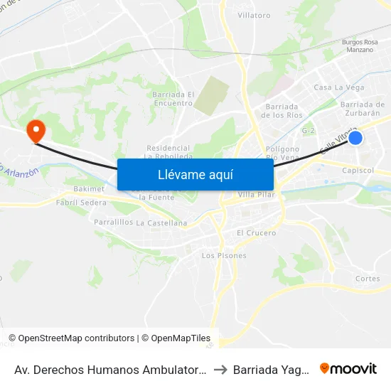 Av. Derechos Humanos Ambulatorio to Barriada Yague map
