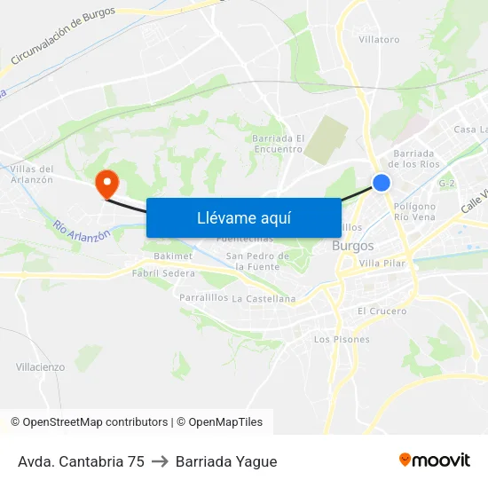 Avda. Cantabria 75 to Barriada Yague map