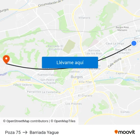 Poza 75 to Barriada Yague map