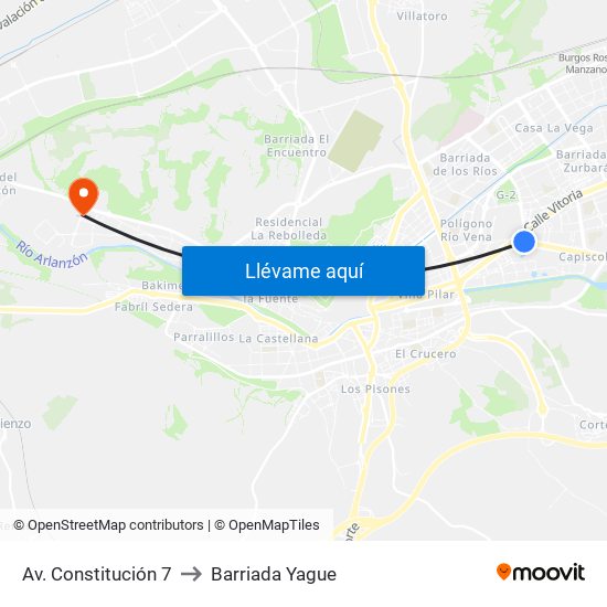 Av. Constitución 7 to Barriada Yague map
