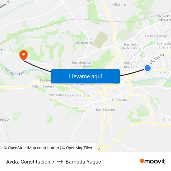Avda. Constitución 7 to Barriada Yague map