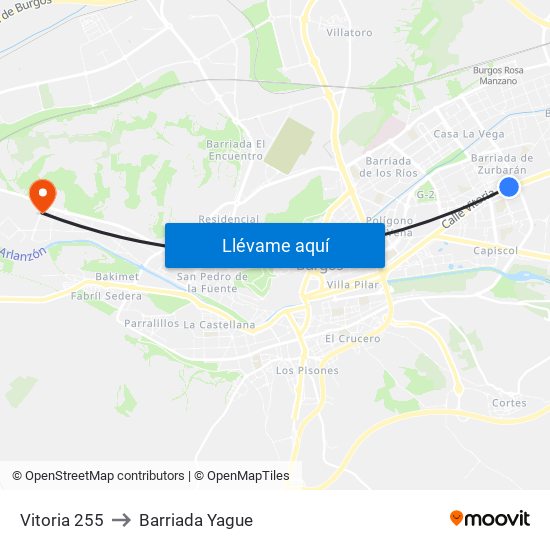Vitoria 255 to Barriada Yague map