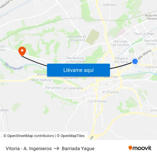 Vitoria - A. Ingenieros to Barriada Yague map