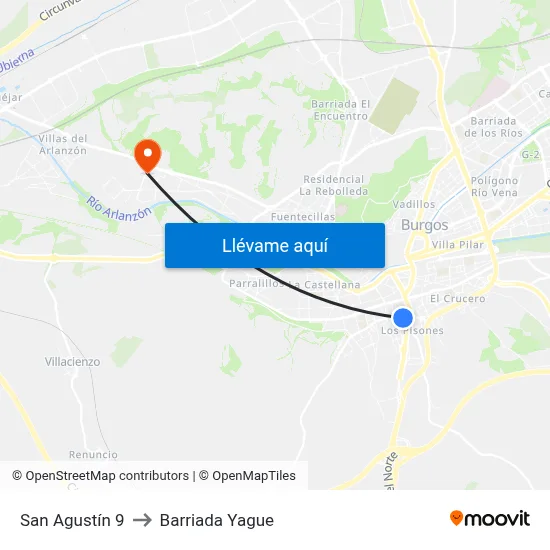 San Agustín 9 to Barriada Yague map