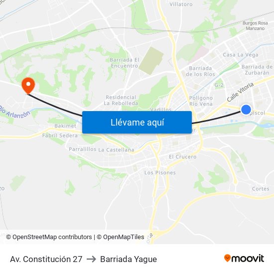 Av. Constitución 27 to Barriada Yague map