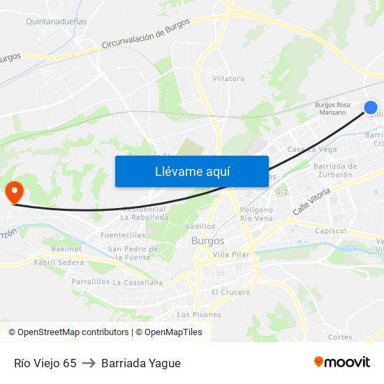 Río Viejo 65 to Barriada Yague map