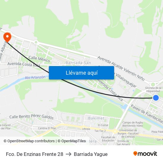 Fco. De Enzinas Frente 28 to Barriada Yague map
