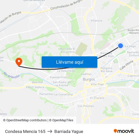 Condesa Mencía 165 to Barriada Yague map