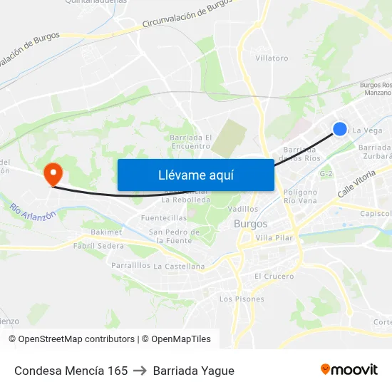 Condesa Mencía 165 to Barriada Yague map