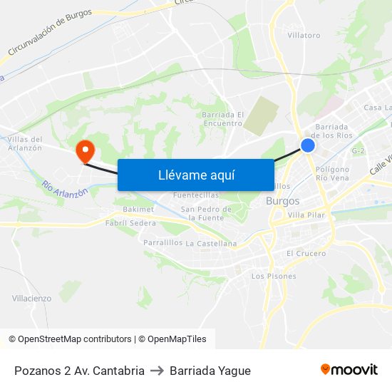 Pozanos 2 Av. Cantabria to Barriada Yague map