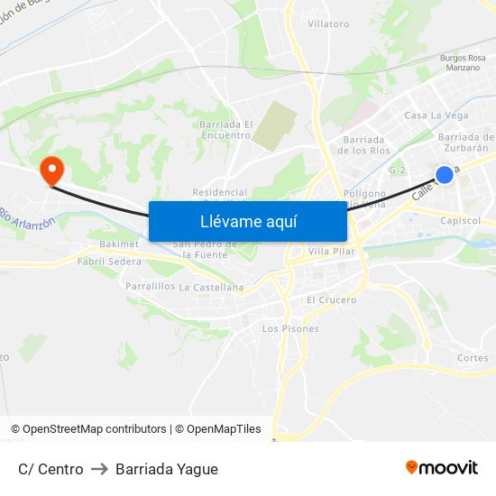 C/ Centro to Barriada Yague map