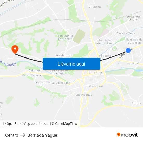 Centro to Barriada Yague map