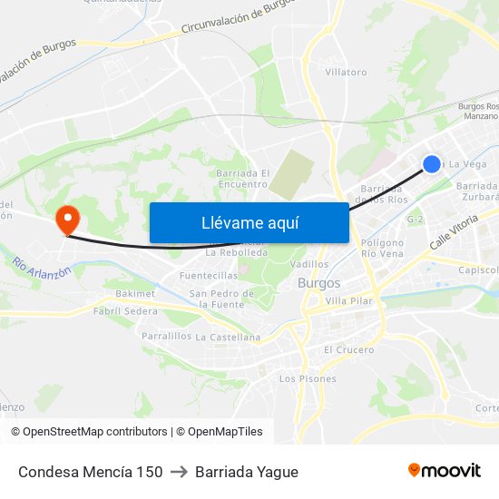 Condesa Mencía 150 to Barriada Yague map