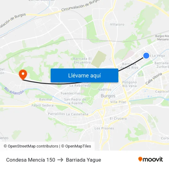 Condesa Mencía 150 to Barriada Yague map