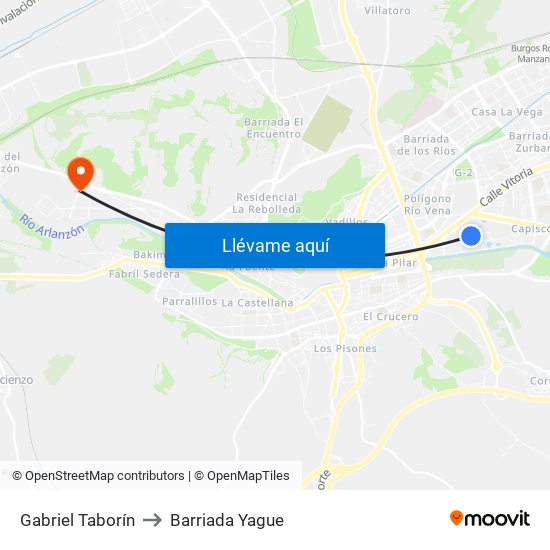 Gabriel Taborín to Barriada Yague map