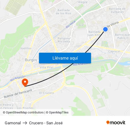 Gamonal to Crucero - San José map