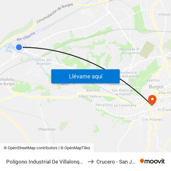 Polígono Industrial De Villalonquéjar to Crucero - San José map