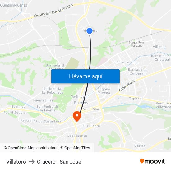 Villatoro to Crucero - San José map