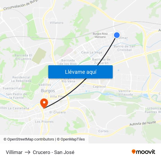 Villimar to Crucero - San José map