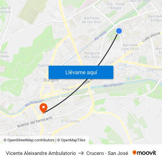 Vicente Aleixandre Ambulatorio to Crucero - San José map