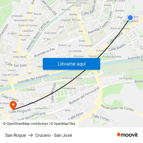 San Roque to Crucero - San José map