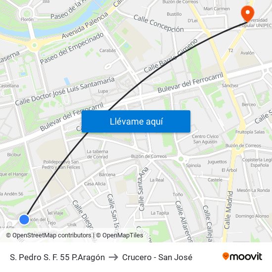 S. Pedro S. F. 55 P.Aragón to Crucero - San José map