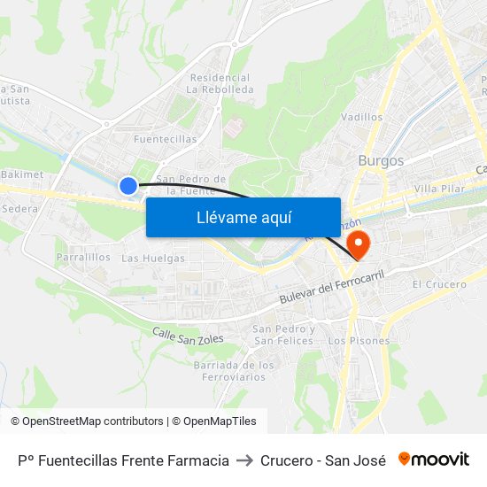 Pº Fuentecillas Frente Farmacia to Crucero - San José map
