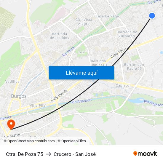 Ctra. De Poza 75 to Crucero - San José map