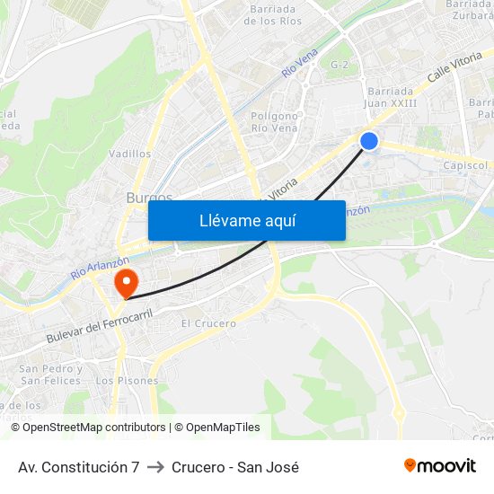 Av. Constitución 7 to Crucero - San José map