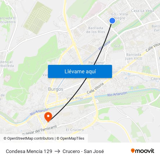 Condesa Mencía 129 to Crucero - San José map