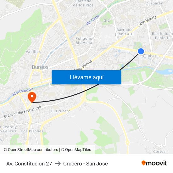 Av. Constitución 27 to Crucero - San José map