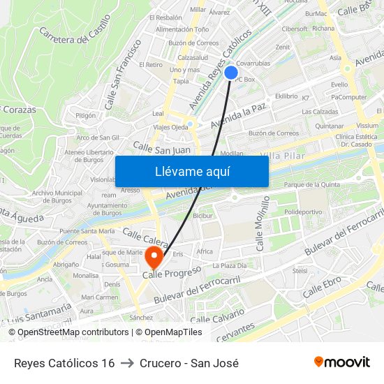 Reyes Católicos 16 to Crucero - San José map