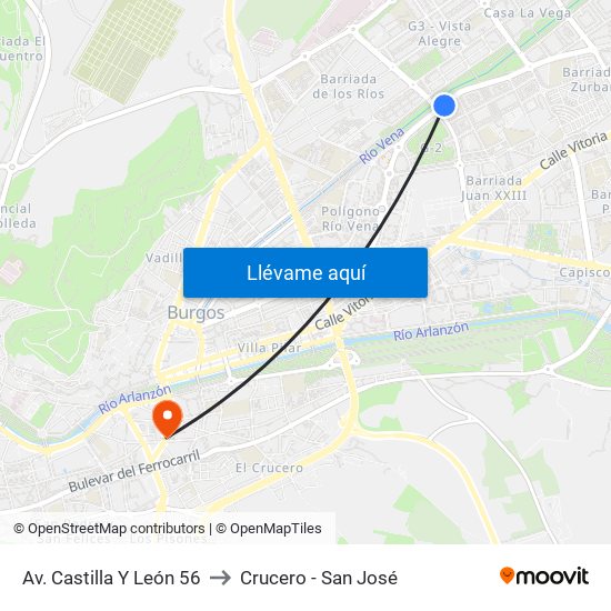 Av. Castilla Y León 56 to Crucero - San José map