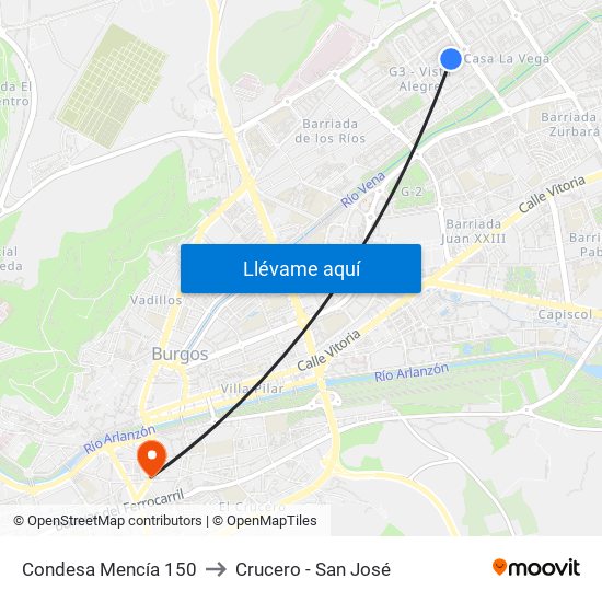 Condesa Mencía 150 to Crucero - San José map