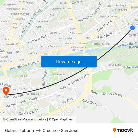 Gabriel Taborín to Crucero - San José map