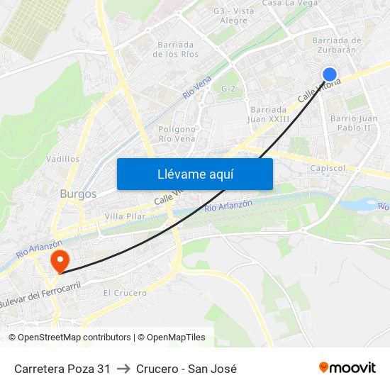 Carretera Poza 31 to Crucero - San José map