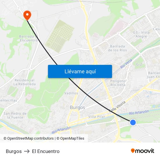 Burgos to El Encuentro map