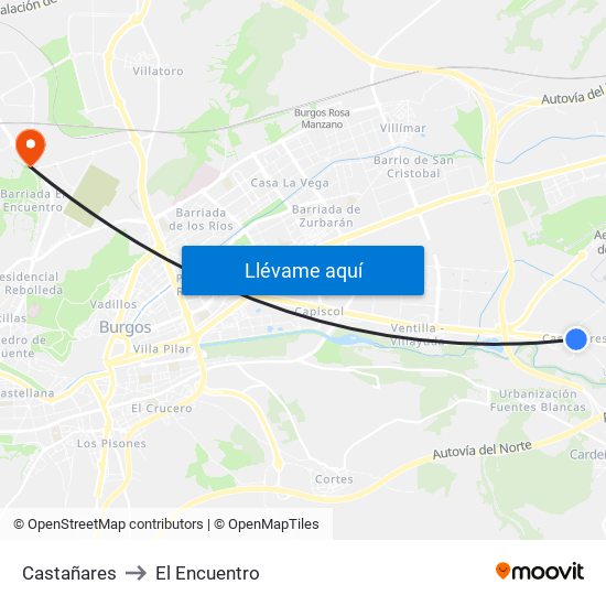 Castañares to El Encuentro map