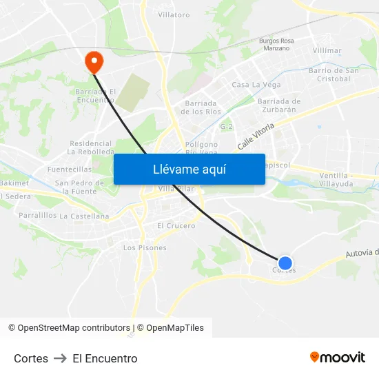 Cortes to El Encuentro map