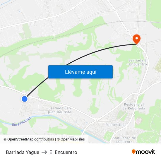 Barriada Yague to El Encuentro map