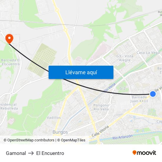 Gamonal to El Encuentro map