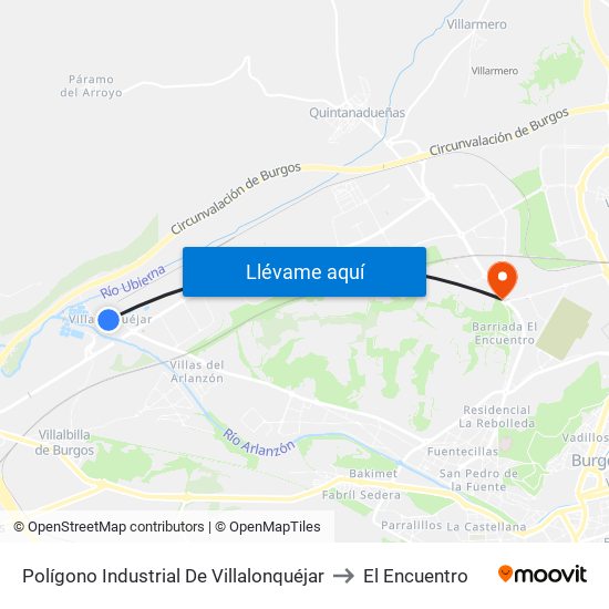 Polígono Industrial De Villalonquéjar to El Encuentro map