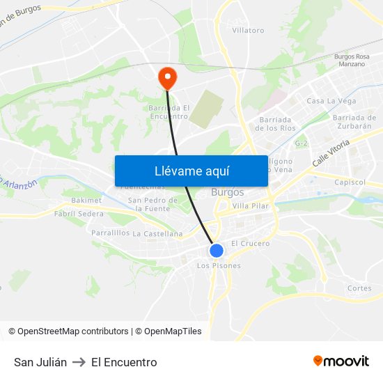 San Julián to El Encuentro map