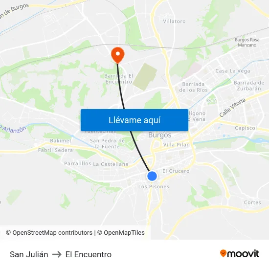 San Julián to El Encuentro map