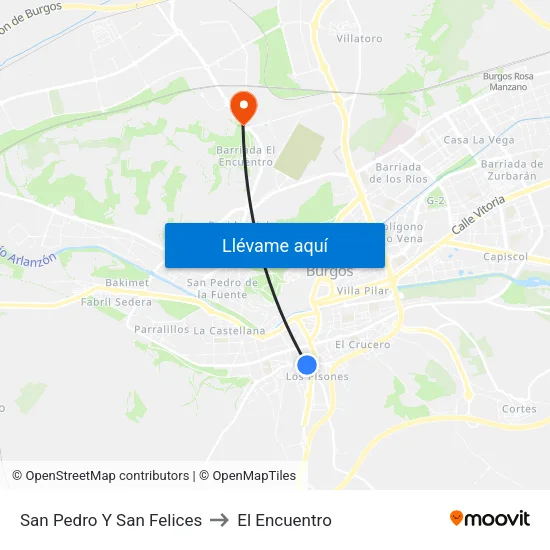 San Pedro Y San Felices to El Encuentro map