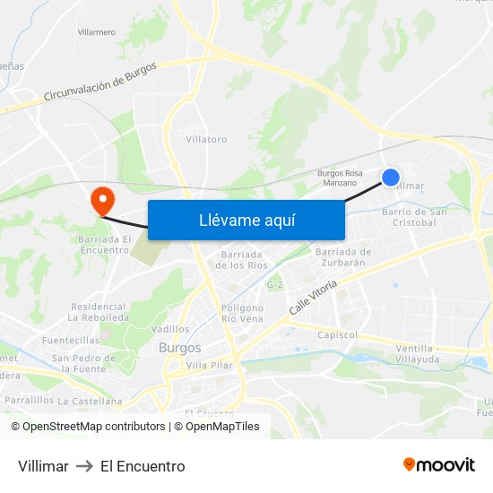 Villimar to El Encuentro map