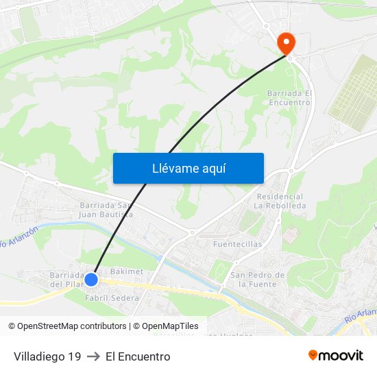 Villadiego 19 to El Encuentro map