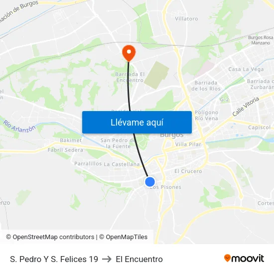 S. Pedro Y S. Felices 19 to El Encuentro map