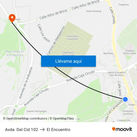Avda. Del Cid 102 to El Encuentro map