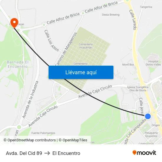 Avda. Del Cid 89 to El Encuentro map
